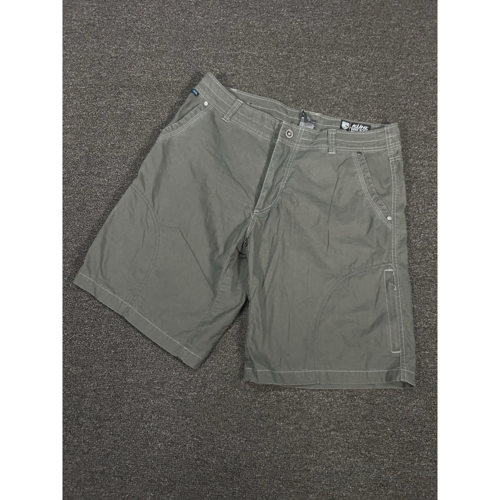 Kuhl Ramblr Cargo Shorts Mens 34 (Fits 36) Gray Vintage Patina Dye Hiking